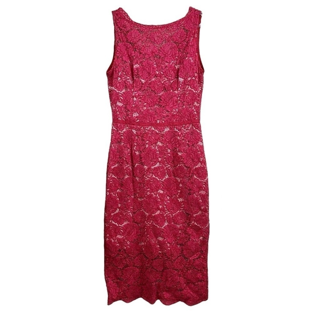 Nha Khanh Anna Lace Floral Sleeveless Cocktail Dress Red Beige Lined Size 8